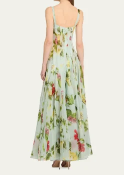 Oscar de la RentaSleeveless Chine Hibiscus Silk Gazar Trumpet Gown