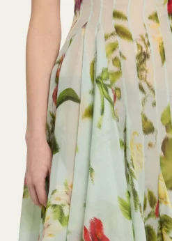 Oscar de la RentaSleeveless Chine Hibiscus Silk Gazar Trumpet Gown