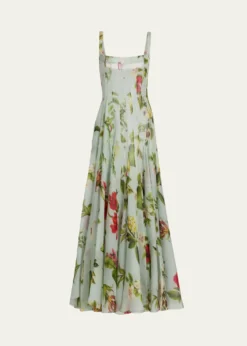 Oscar de la RentaSleeveless Chine Hibiscus Silk Gazar Trumpet Gown