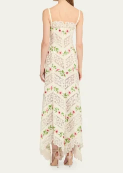 Oscar de la RentaSleeveless Chine Hibiscus Floral Chevron Maxi Dress
