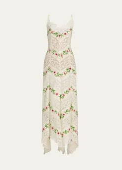 Oscar de la RentaSleeveless Chine Hibiscus Floral Chevron Maxi Dress