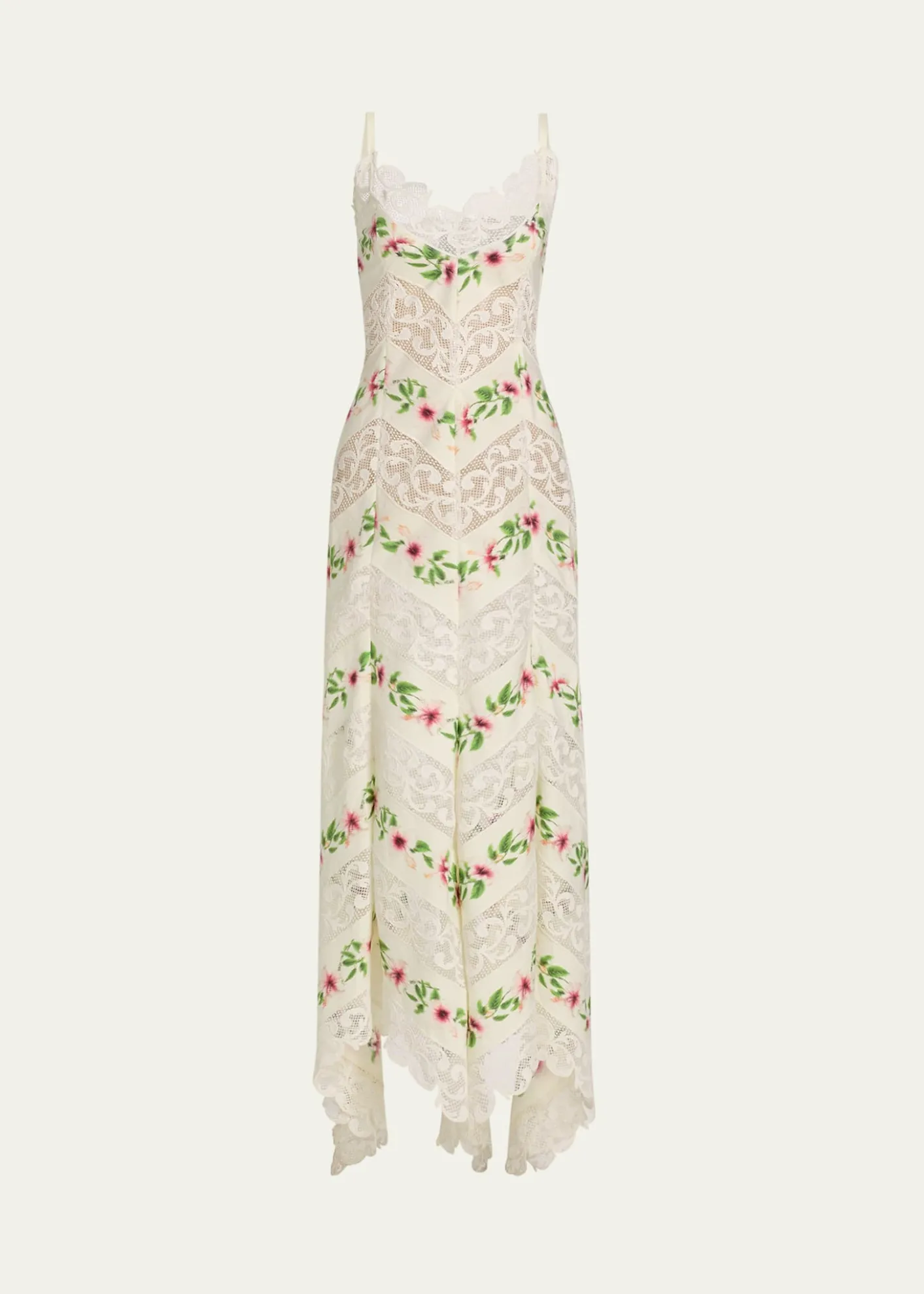 Oscar de la RentaSleeveless Chine Hibiscus Floral Chevron Maxi Dress