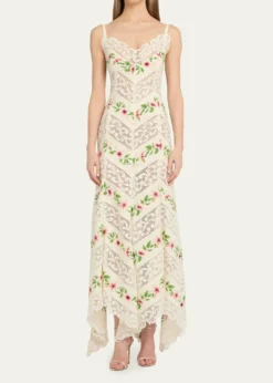 Oscar de la RentaSleeveless Chine Hibiscus Floral Chevron Maxi Dress