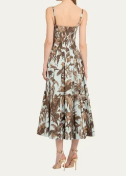 Oscar de la RentaSleeveless Chine Hibiscus Cotton Poplin Midi Dress