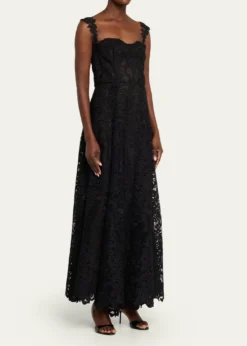 Oscar de la RentaSleeveless Foxglove Lace Sweetheart-Neck Gown