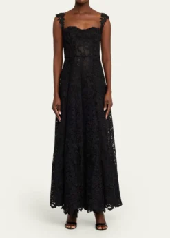 Oscar de la RentaSleeveless Foxglove Lace Sweetheart-Neck Gown