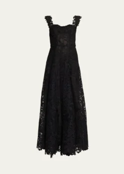 Oscar de la RentaSleeveless Foxglove Lace Sweetheart-Neck Gown