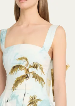Oscar de la RentaSleeveless Landscape-Print Poplin Midi Dress