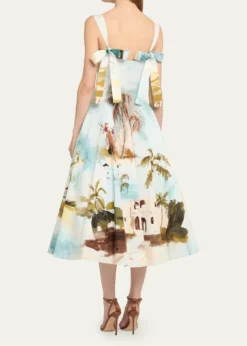 Oscar de la RentaSleeveless Landscape-Print Poplin Midi Dress