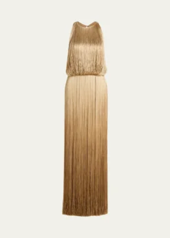Oscar de la RentaSleeveless Ombre Fringe Maxi Dress