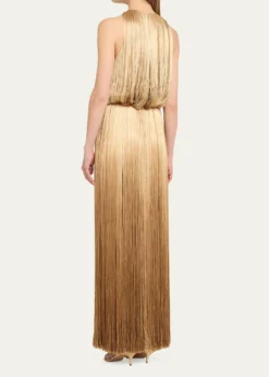 Oscar de la RentaSleeveless Ombre Fringe Maxi Dress