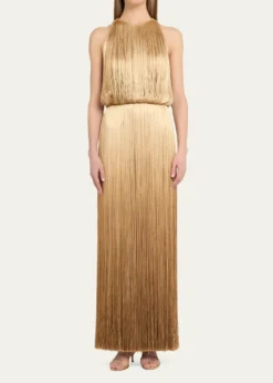 Oscar de la RentaSleeveless Ombre Fringe Maxi Dress
