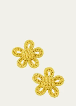 Oscar de la RentaSmall Woven Raffia Flower Earrings