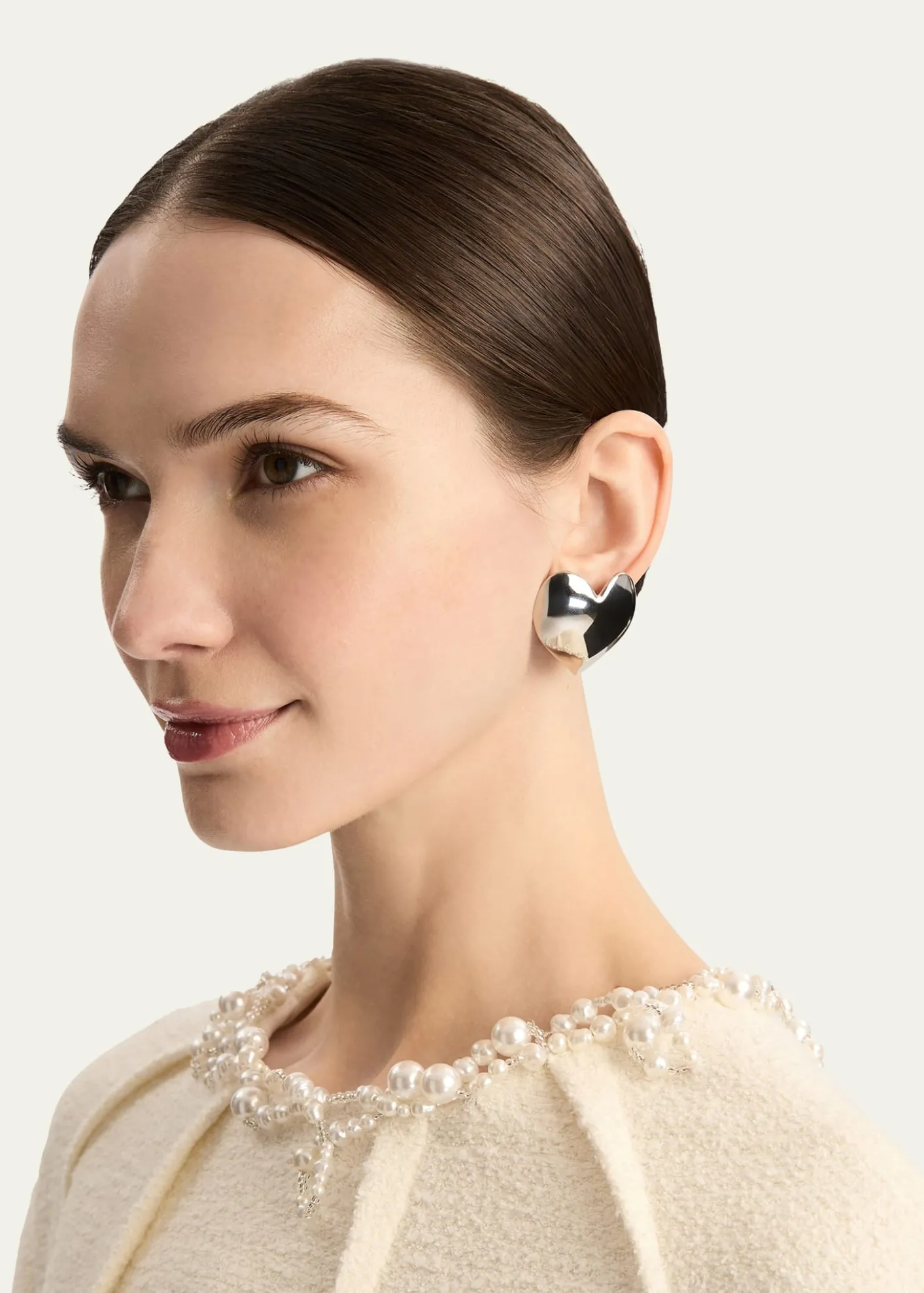 Oscar de la RentaSmooth Heart Stud Earrings, Silver