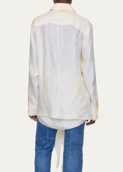 OssouArroya Tie-Front Crinkled Satin Shirt