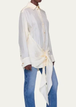 OssouArroya Tie-Front Crinkled Satin Shirt