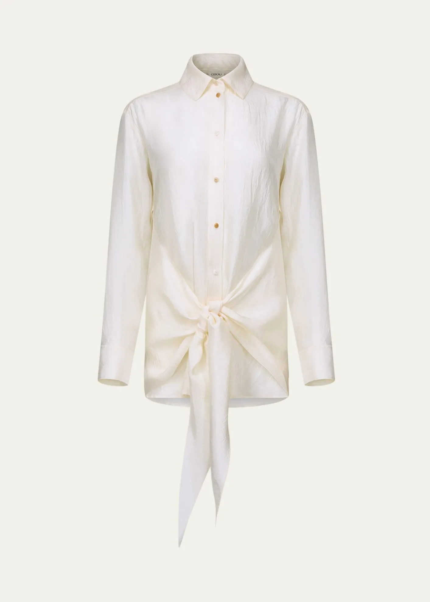 OssouArroya Tie-Front Crinkled Satin Shirt