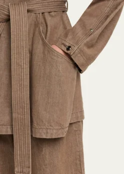 OssouSweep Belted Denim Jacket with Leather Collar