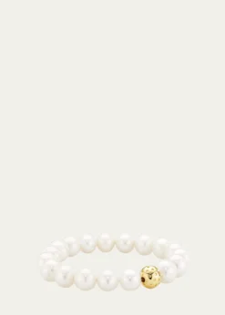 Paige Novick9mm Freshwater Pearl Bracelet with Gold Vermeil Perforated Ball