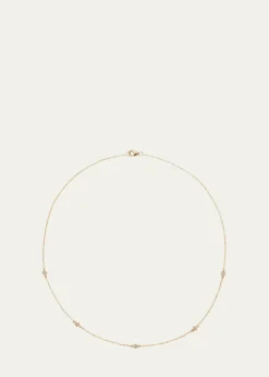 Pamela Love14K Yellow Gold Station Necklace with Rolo Chain and White Diamonds, 15"L