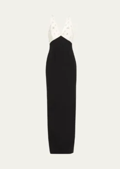Pamella RolandCrystal Colorblock Crepe Column Gown