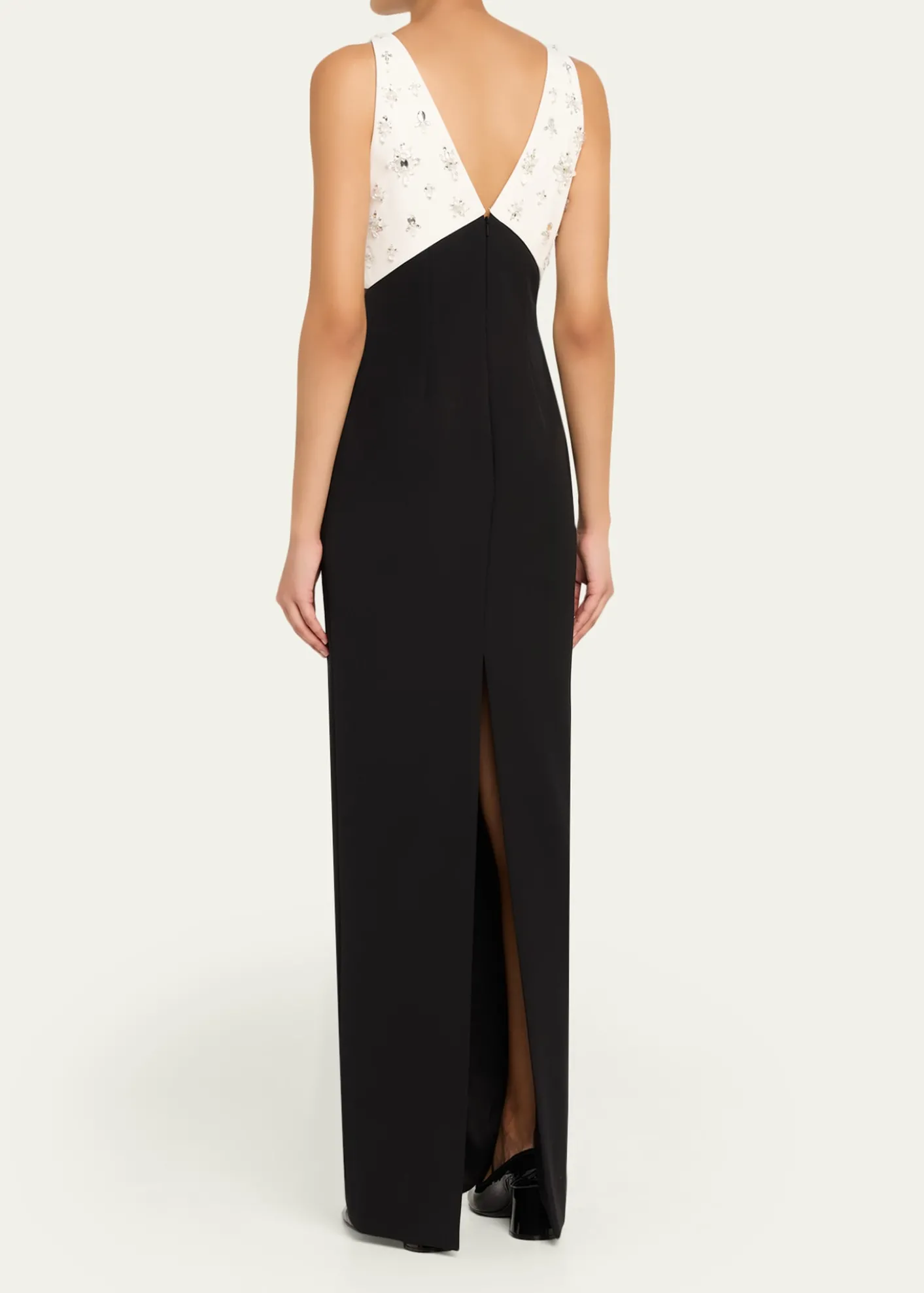 Pamella RolandCrystal Colorblock Crepe Column Gown
