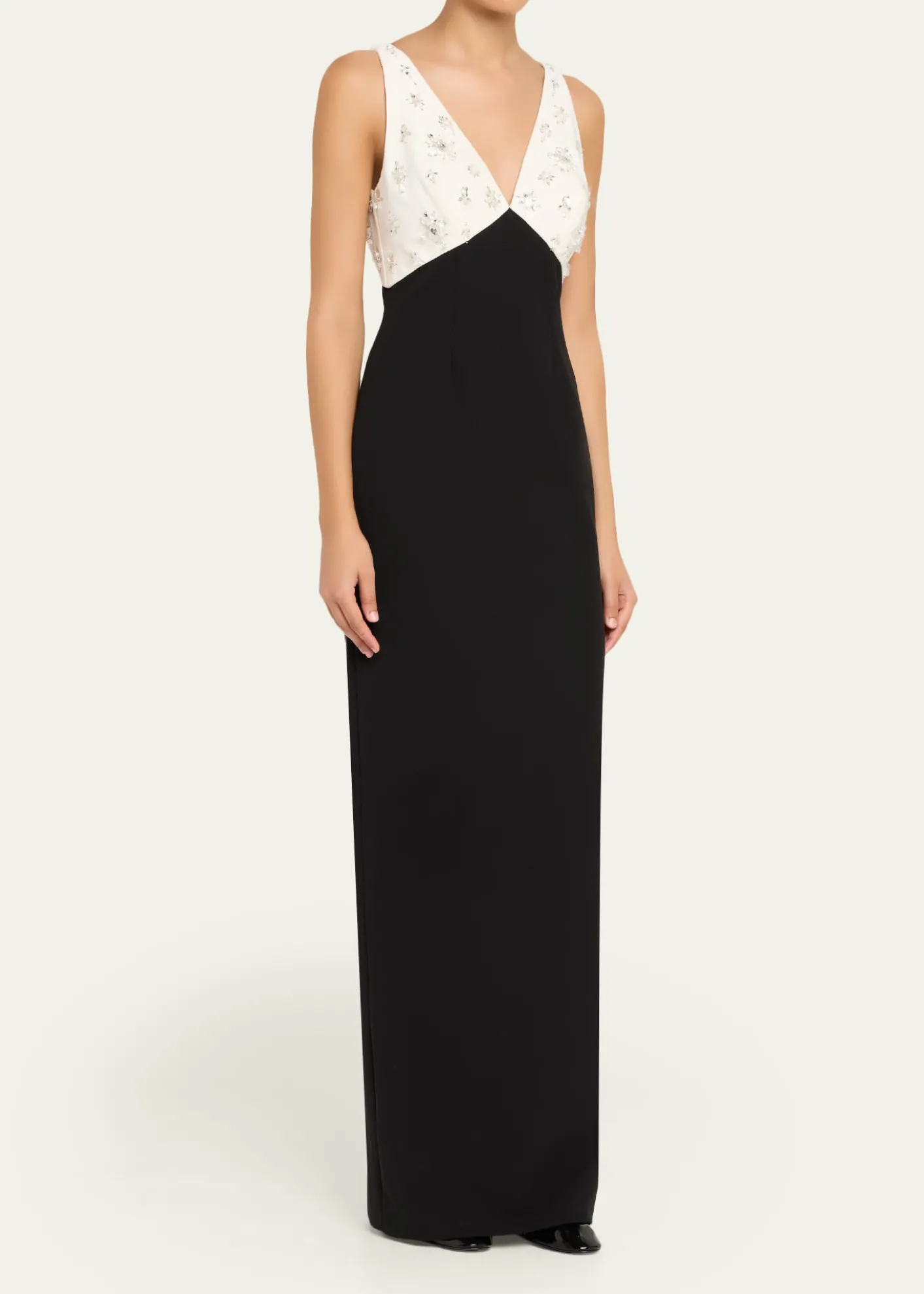 Pamella RolandCrystal Colorblock Crepe Column Gown