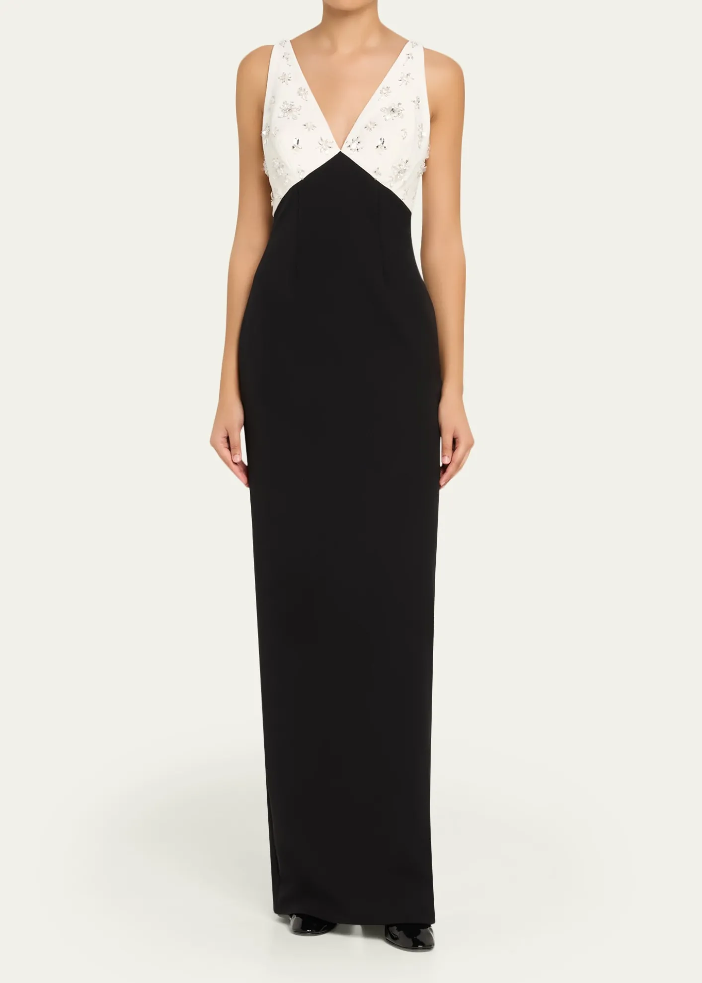 Pamella RolandCrystal Colorblock Crepe Column Gown