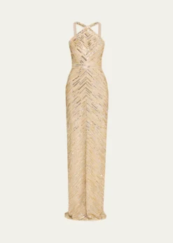Pamella RolandEmbellished Tulle Halter Gown