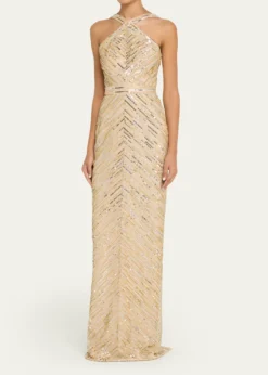 Pamella RolandEmbellished Tulle Halter Gown