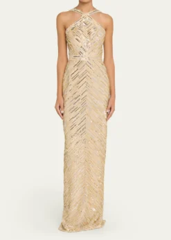 Pamella RolandEmbellished Tulle Halter Gown