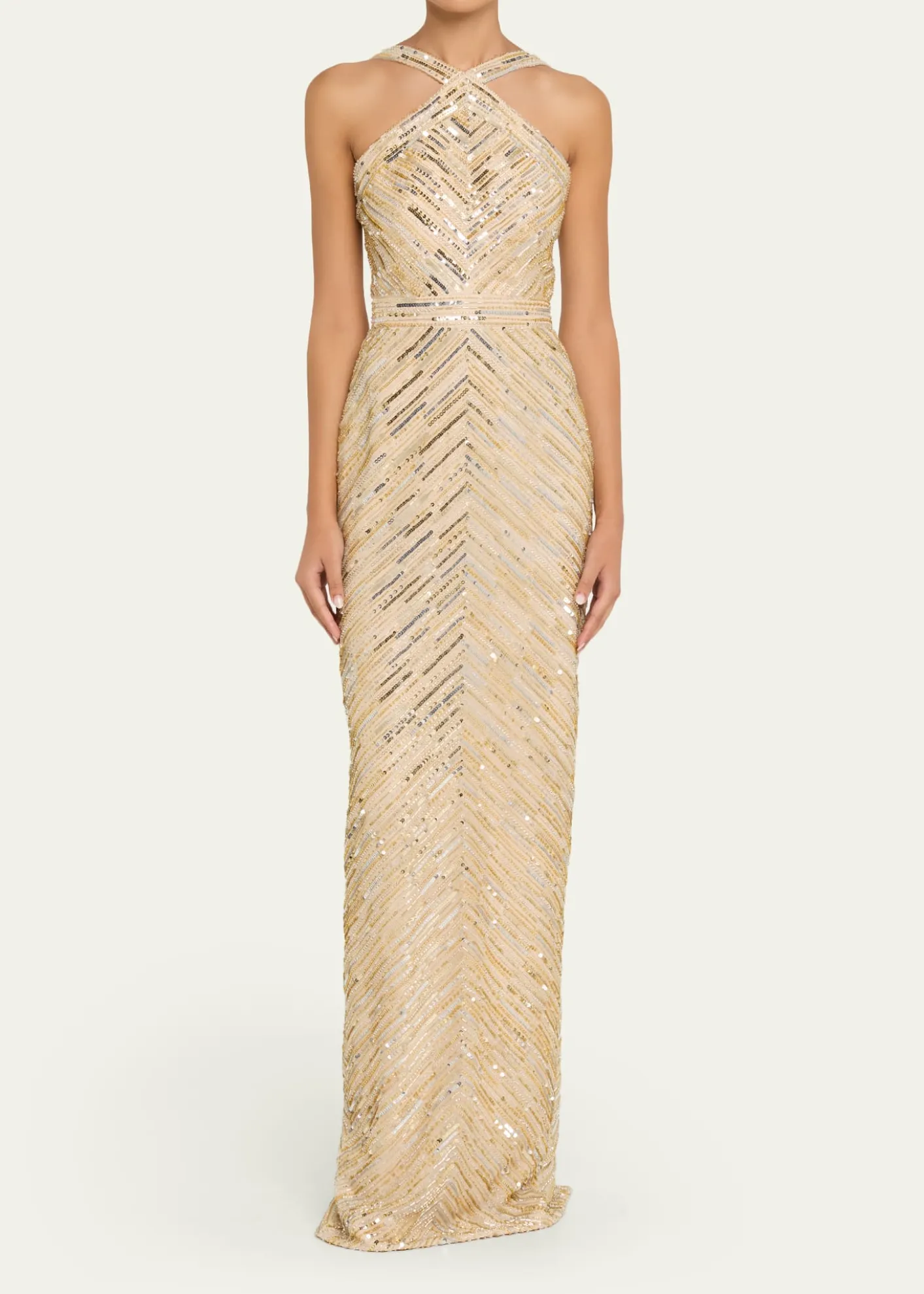 Pamella RolandEmbellished Tulle Halter Gown