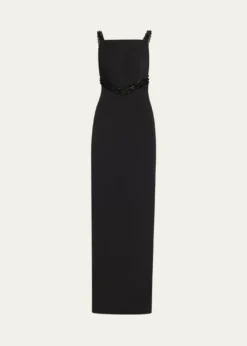 Pamella RolandEmbroidered Inset Sleeveless Crepe Gown