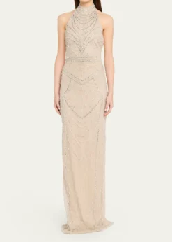 Pamella RolandEmbroidered Tulle Halter Gown