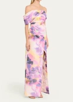 Pamella RolandFloral Taffeta Asymmetric Gown