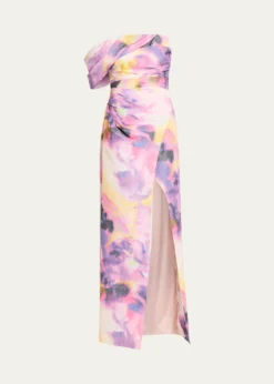 Pamella RolandFloral Taffeta Asymmetric Gown