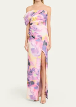 Pamella RolandFloral Taffeta Asymmetric Gown