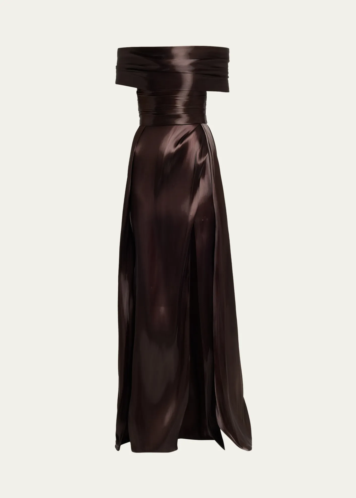 Pamella RolandLiquid Organza Off-The-Shoulder Slit Gown
