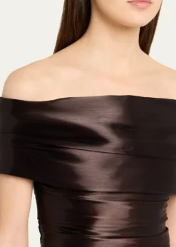 Pamella RolandLiquid Organza Off-The-Shoulder Slit Gown