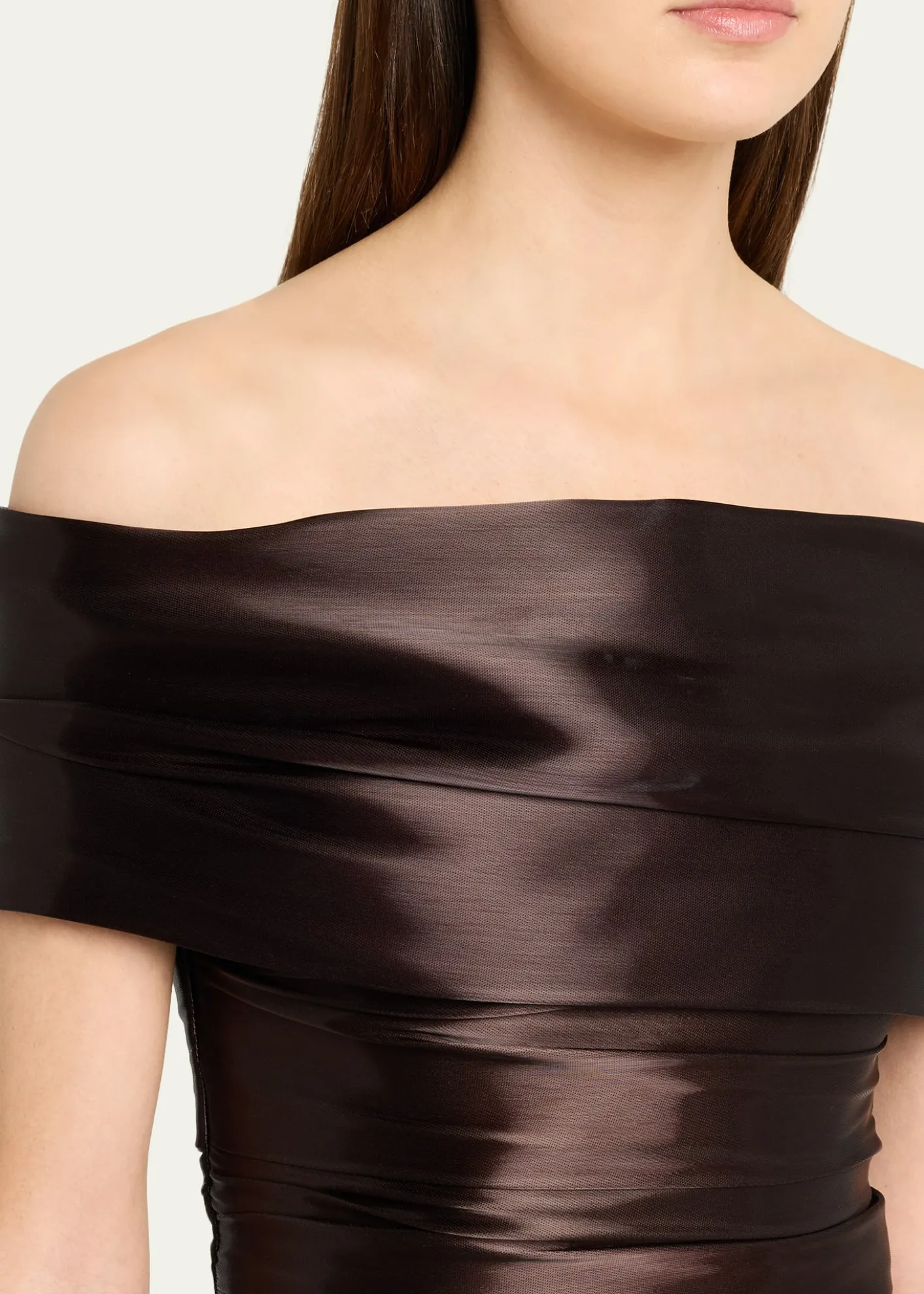 Pamella RolandLiquid Organza Off-The-Shoulder Slit Gown