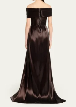 Pamella RolandLiquid Organza Off-The-Shoulder Slit Gown