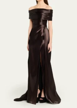 Pamella RolandLiquid Organza Off-The-Shoulder Slit Gown