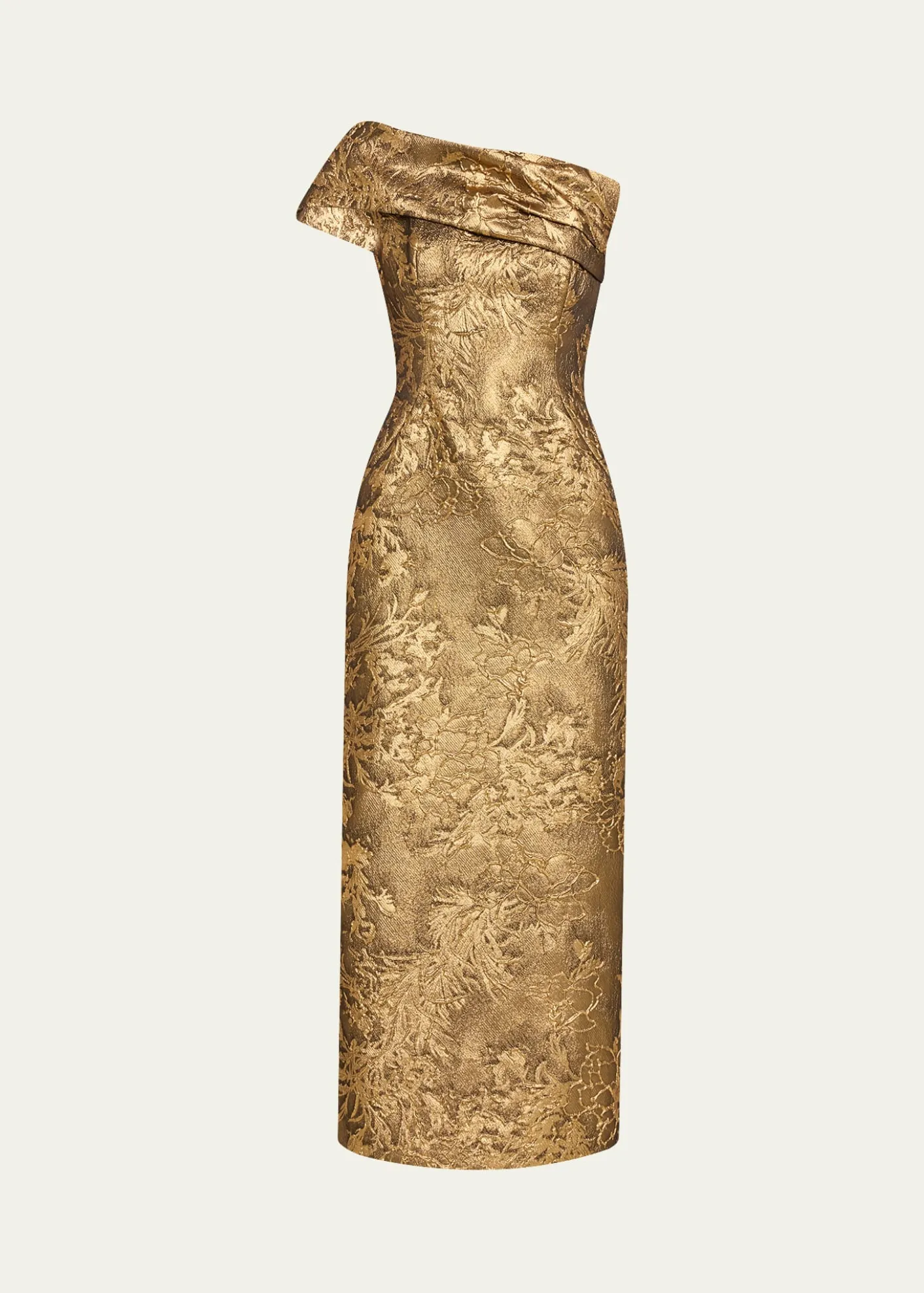 Pamella RolandOne-Shoulder Metallic Jacquard Midi Cocktail Dress