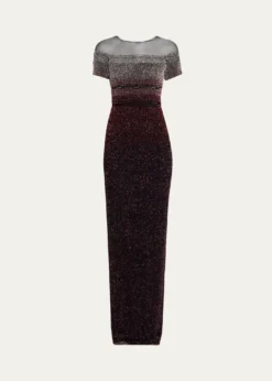 Pamella RolandShort-Sleeve Signature Sequined Column Gown