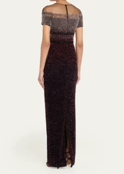 Pamella RolandShort-Sleeve Signature Sequined Column Gown