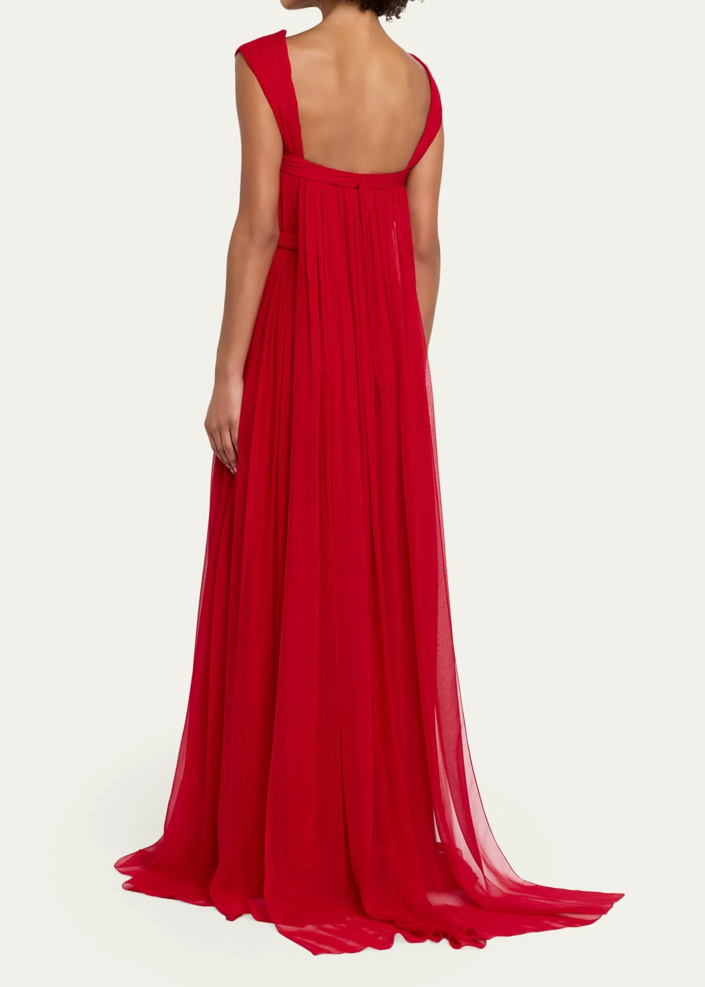 Pamella RolandSleeveless Ruched Chiffon Cape Gown