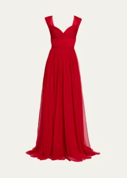 Pamella RolandSleeveless Ruched Chiffon Cape Gown