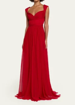 Pamella RolandSleeveless Ruched Chiffon Cape Gown
