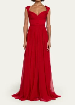 Pamella RolandSleeveless Ruched Chiffon Cape Gown