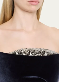 Pamella RolandStrapless Crystal Embellished Velvet Column Gown